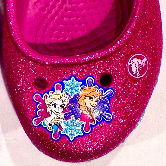 Crocs Disney Frozen Flats Girls 11 Genna Il Berry Glitter Anna Elsa Slingbacks - Picture 4 of 7